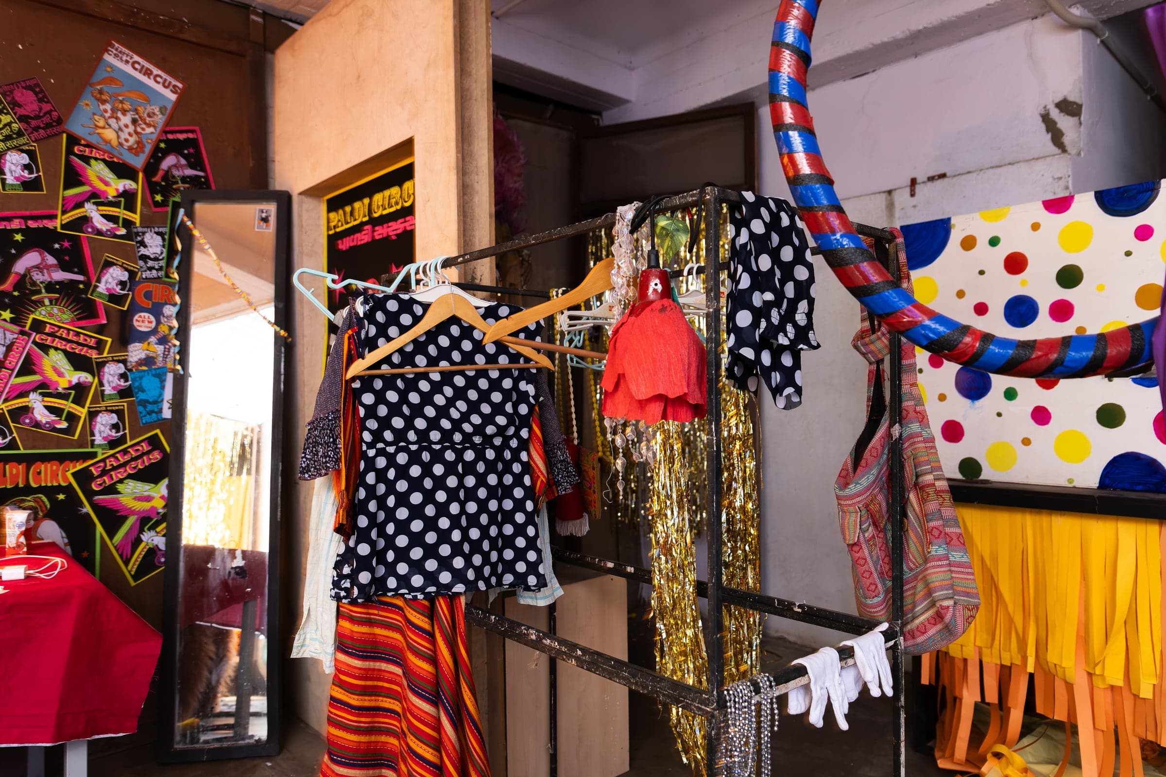 Costume racks, hoops and graphic scenery