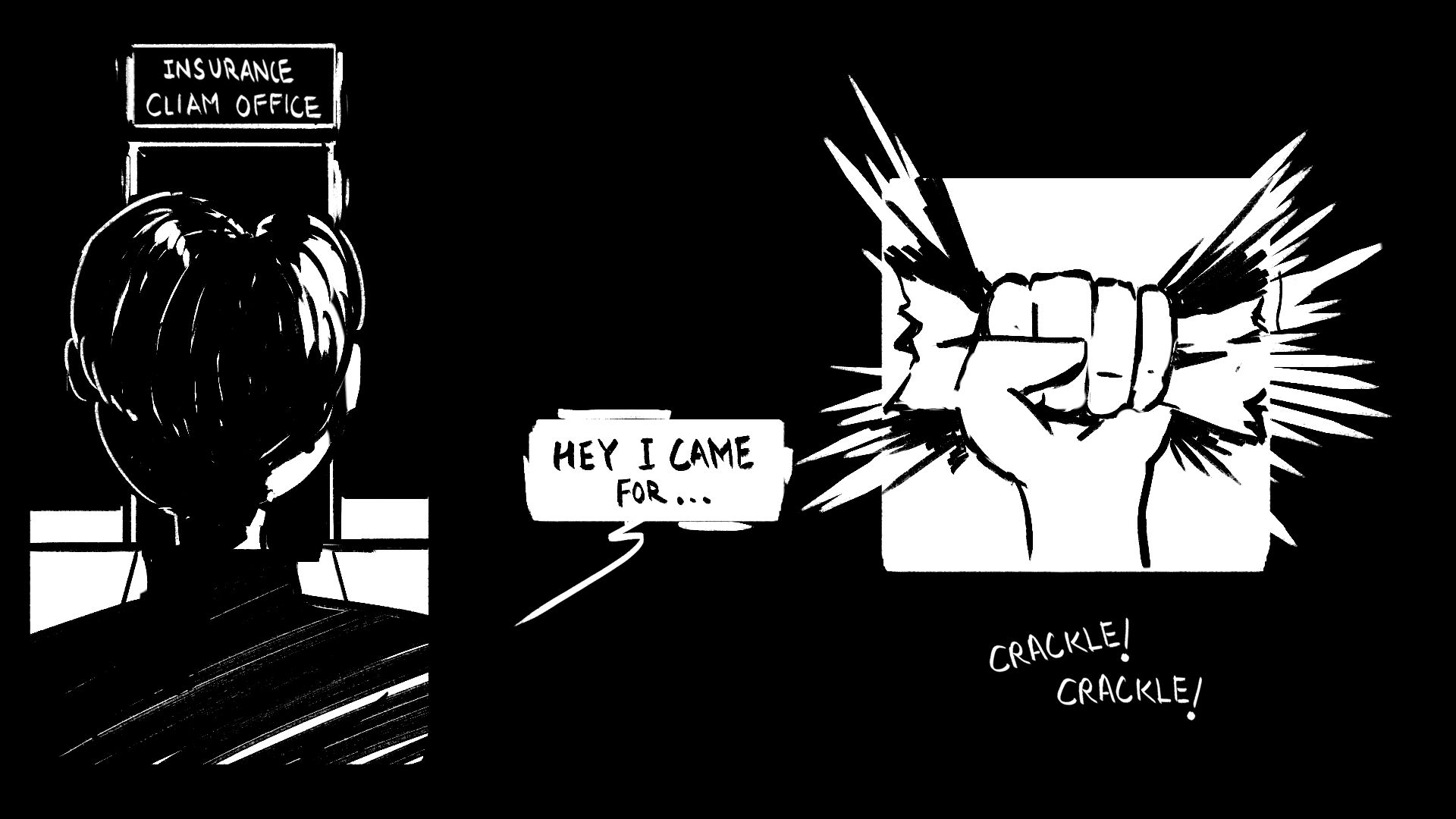 Comic panel showing the frustration of visiting the insurance office
