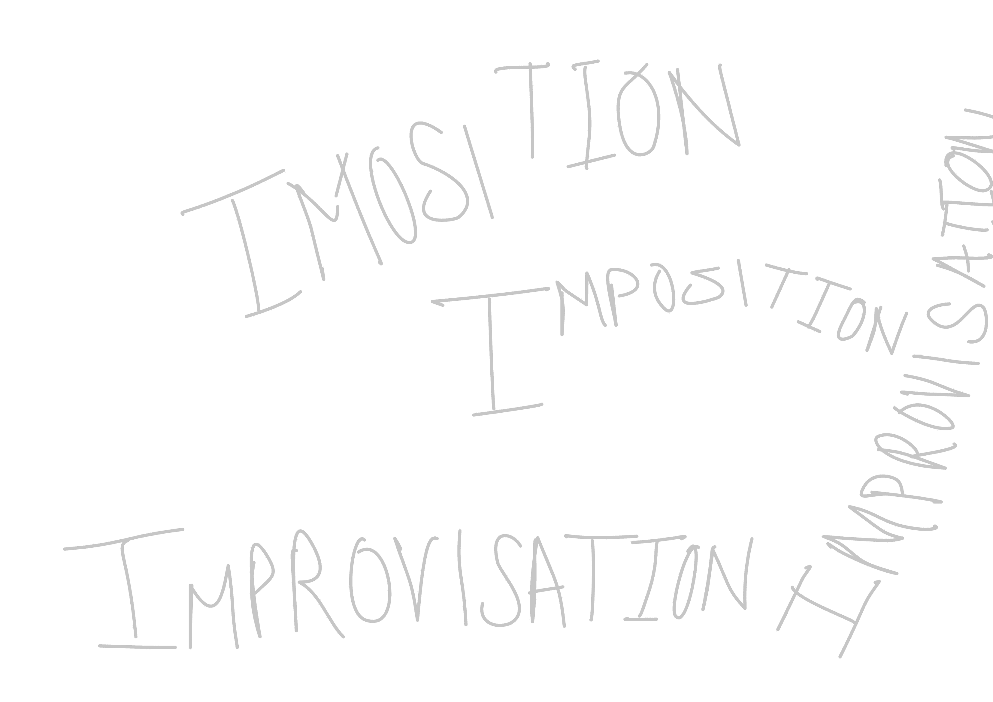 Light hand-drawn lettering studies of the word Improvisation