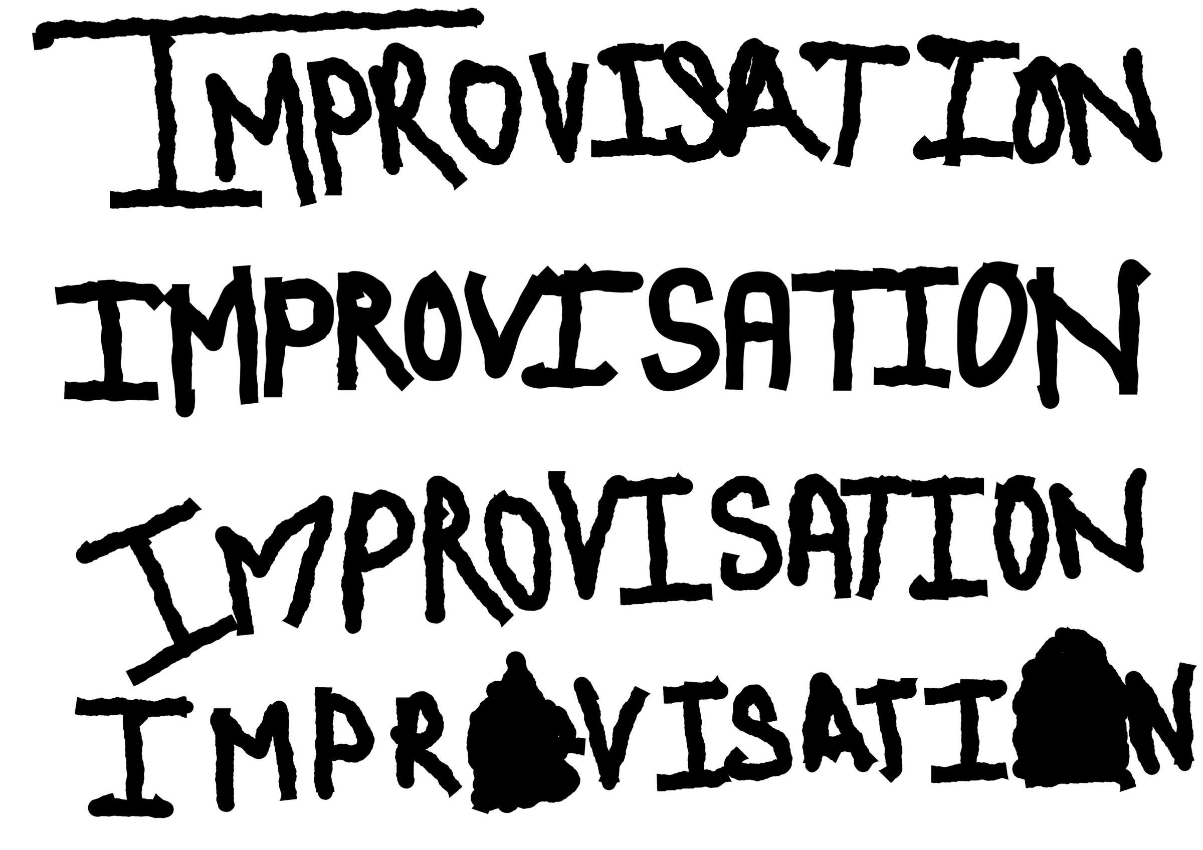 Four bold, irregular hand-lettered variations of Improvisation