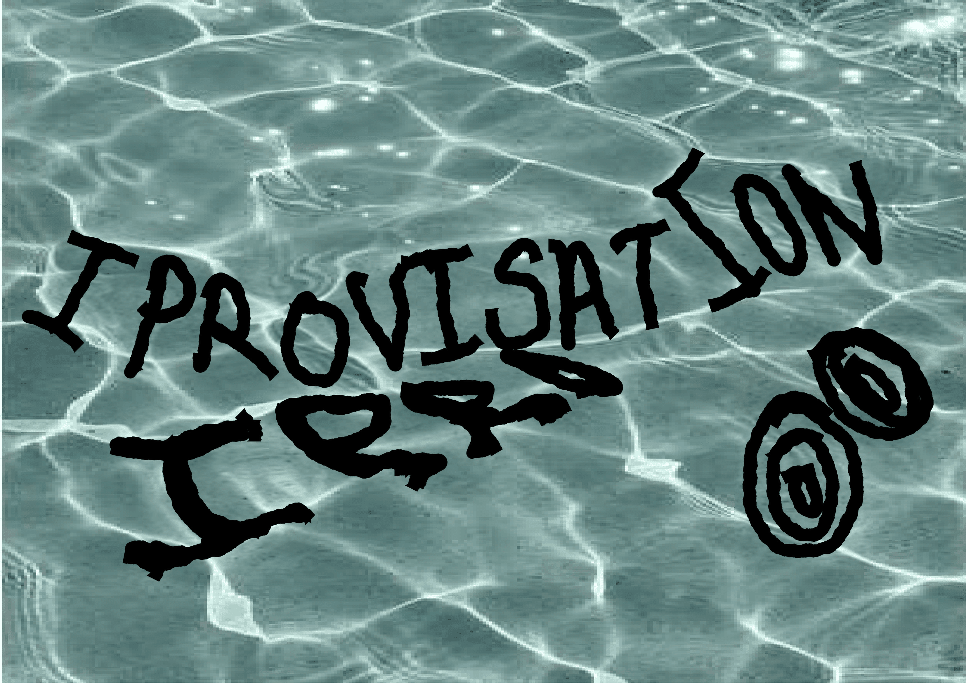Scattered black title lettering over a blue-green water texture
