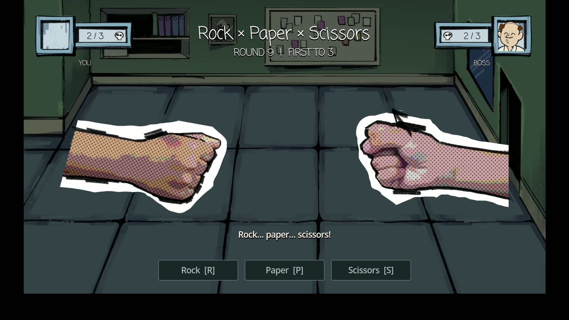 Rock paper scissors result and next round interface