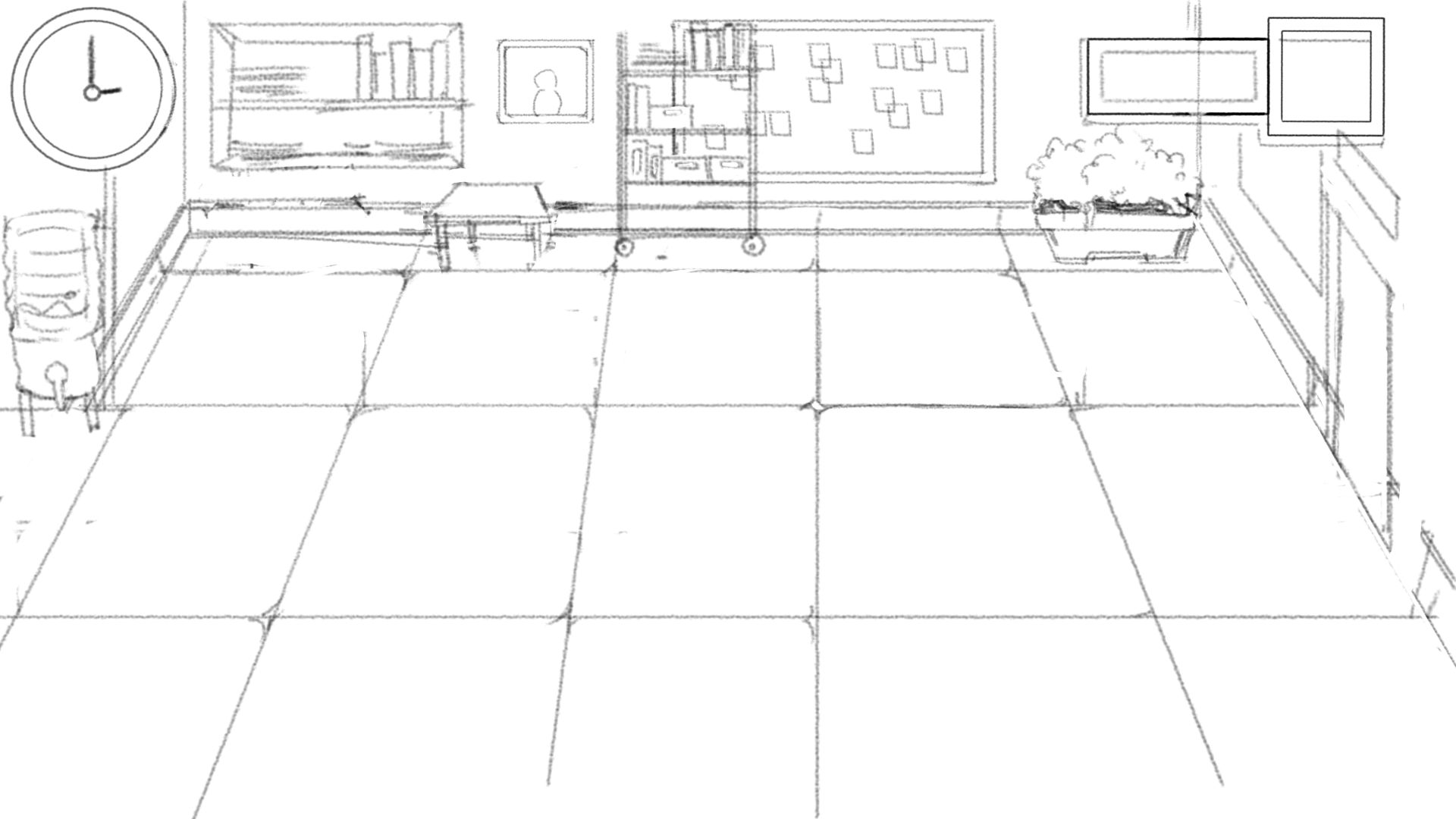 Early perspective sketch of the game's insurance office
