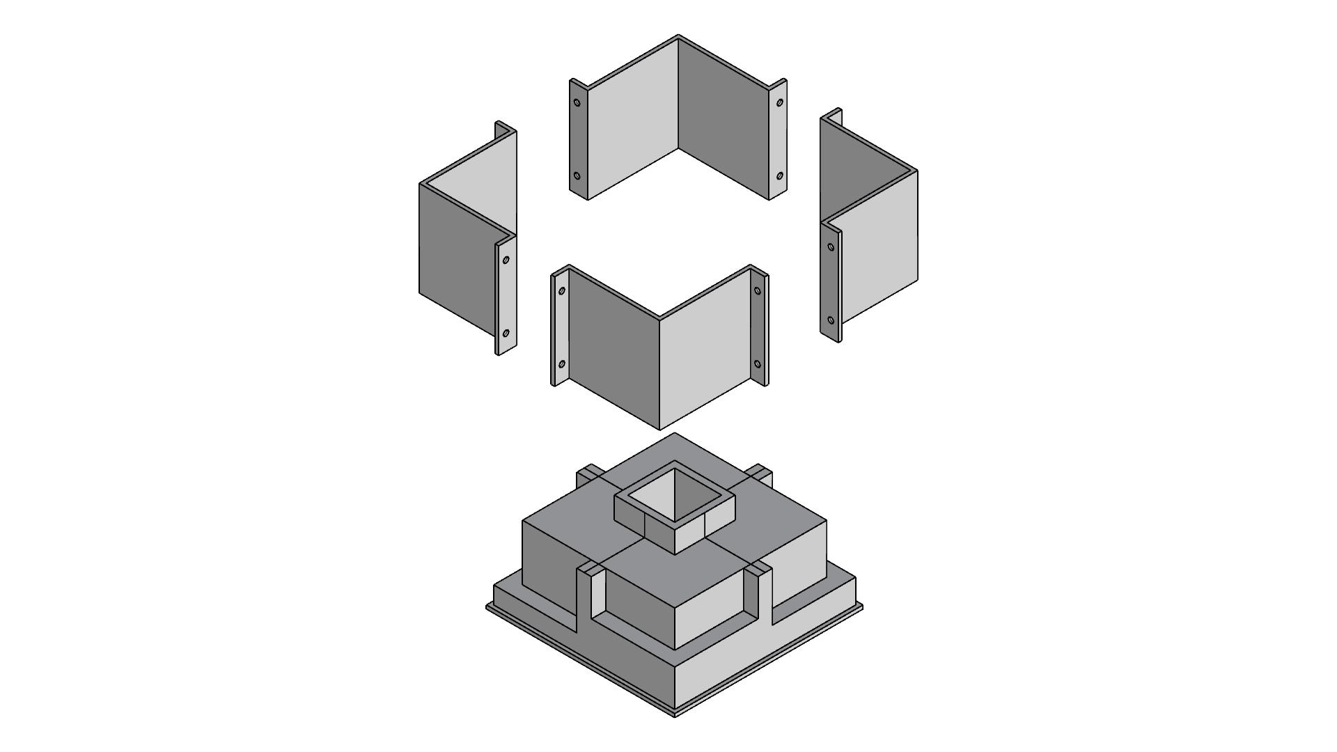 Exploded view of the 3D-printed lamp mold