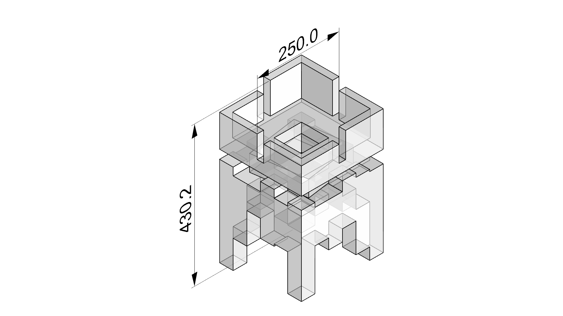 Ghosted isometric construction drawing of the lamp