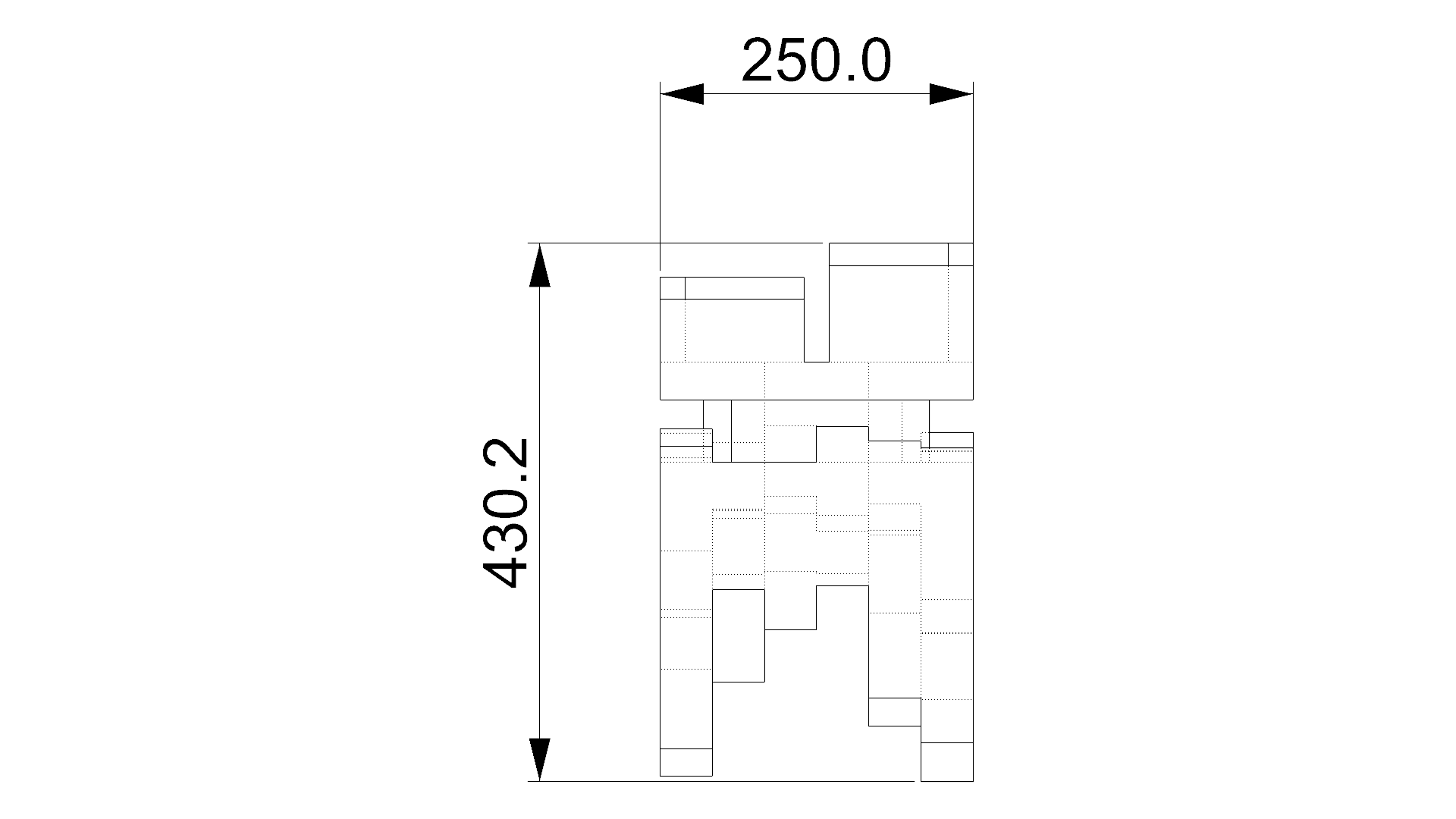 Monochrome side elevation drawing of the lamp